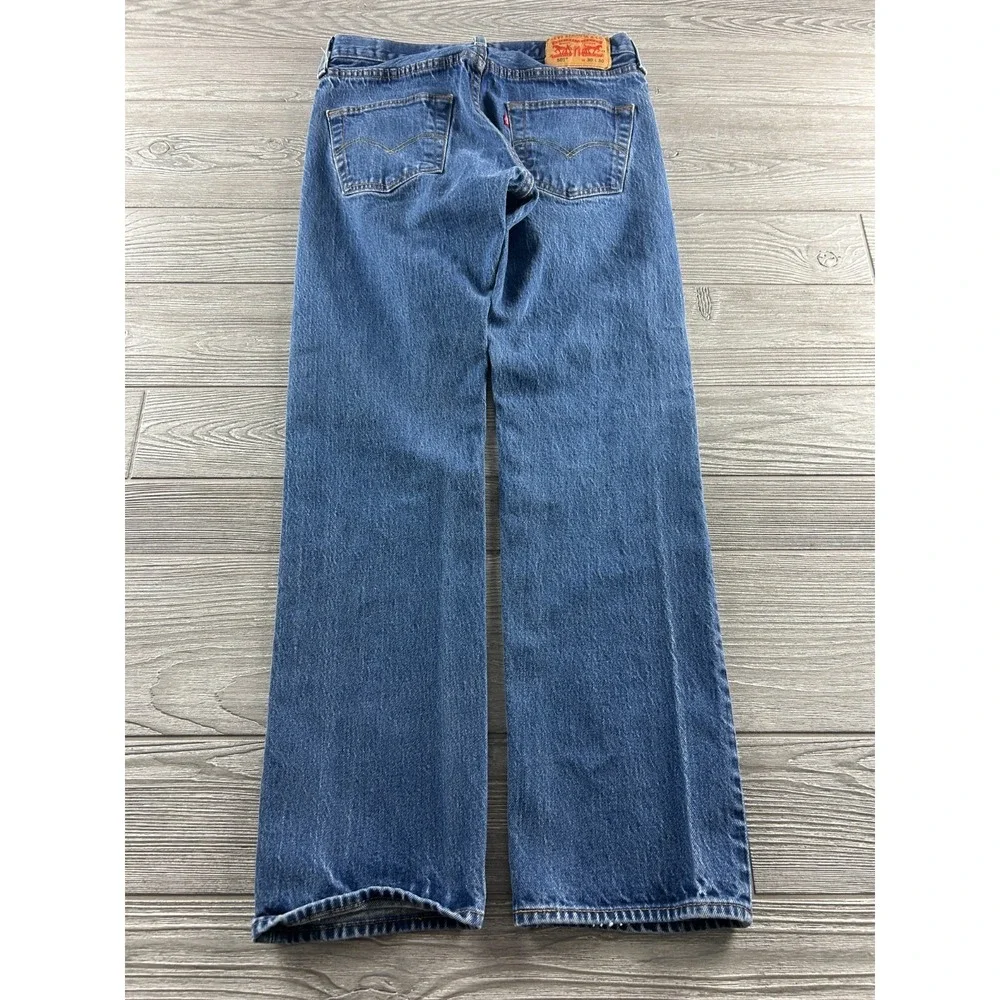 Levi's 501 Blue Denim Jeans Straight Fit Button Fly 5-Pocket Stretch Men 30X30